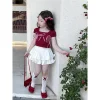 Girls' 2024 Summer New style Bow red cherry top cake skirt Set Short-sleeved T-shirt Pleated skirt pants Application Scenario